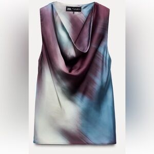 Zara Multicolor Blouse tie dye and sleeveless with draped neckline